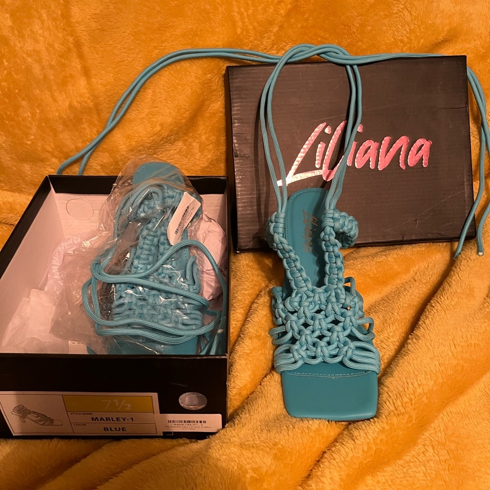 Liliana Turquoise Braided Sandals - Picture 5 of 10